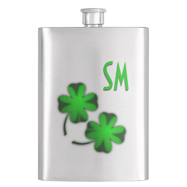 Four Leaf Clover Monogram Hip Flask (Front)