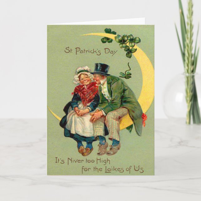 Four Leaf Clover Moon Leprechaun Shamrock Card (Front)