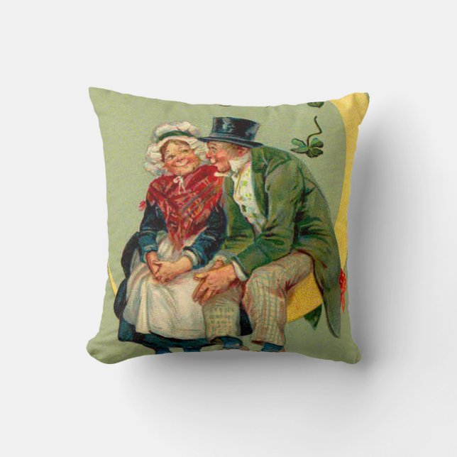 Four Leaf Clover Moon Leprechaun Shamrock Cushion (Front)