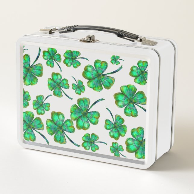 four leaf clover pattern metal lunch box (Front)