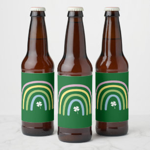 Four Leaf Clover Rainbow St Patrick's Day  Beer Bottle Label