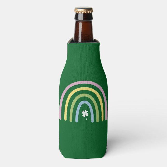 Four Leaf Clover Rainbow St Patrick's Day  Bottle Cooler (Bottle Front)