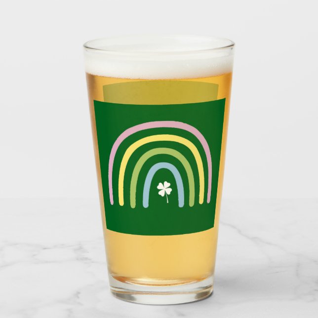 Four Leaf Clover Rainbow St Patrick's Day  Glass (Front Filled)