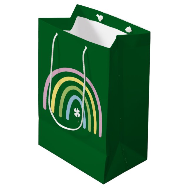 Four Leaf Clover Rainbow St Patrick's Day  Medium Gift Bag (Front Angled)