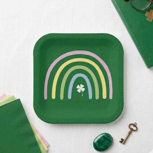 Four Leaf Clover Rainbow St Patrick's Day  Paper Plate (Creator Uploaded)
