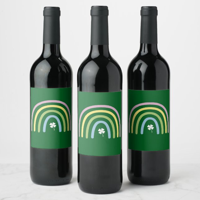 Four Leaf Clover Rainbow St Patrick's Day  Wine Label (Bottles)