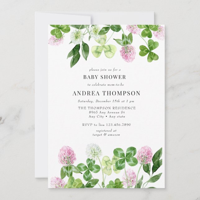 Four Leaf Clover | Shamrock Leaves |  Baby Shower Invitation (Front)