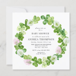Four Leaf Clover | Shamrock Leaves | Baby Shower Invitation