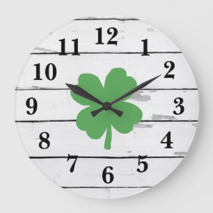 Four Leaf Clover Shiplap Shamrock Large Clock