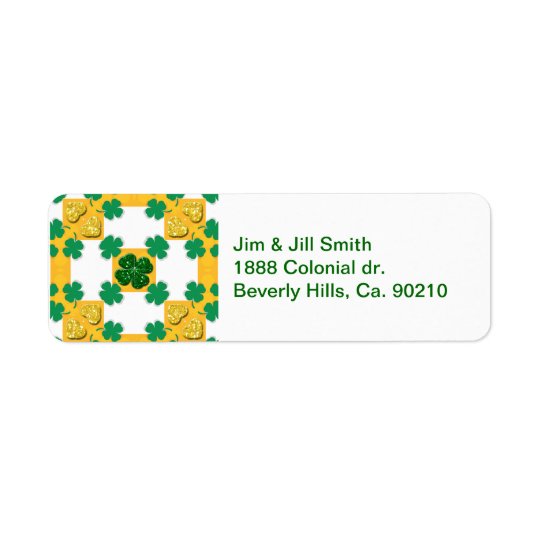 Four Leaf Clover Sparkle Hearts Return Address Label
