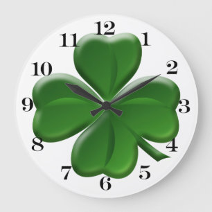 Four Leaf Clover - St Patrick's Day Button Large Clock