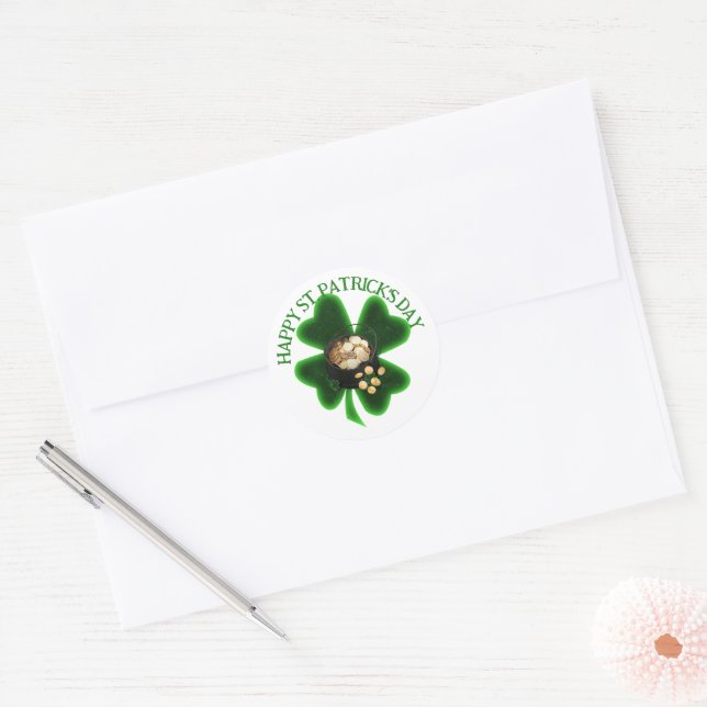 Four Leaf Clover St. Patrick's Day Classic Round Sticker (Envelope)