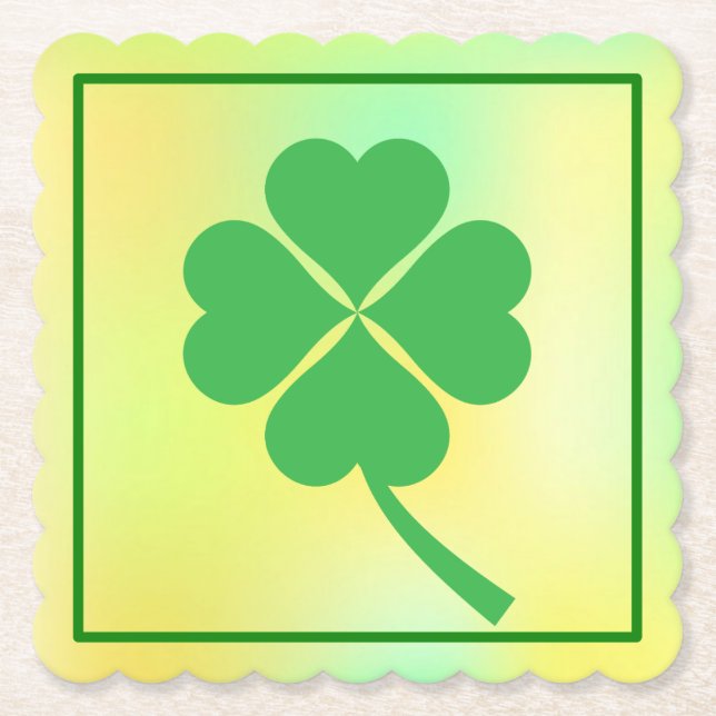 Four Leaf Clover St. Patrick's Day Design-87906 Paper Coaster (Front)