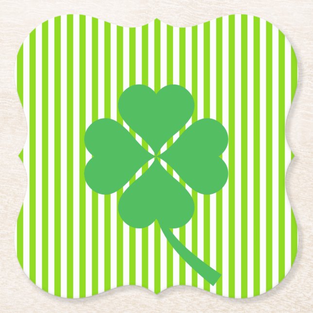Four Leaf Clover St. Patrick's Day Design Paper Coaster (Front)