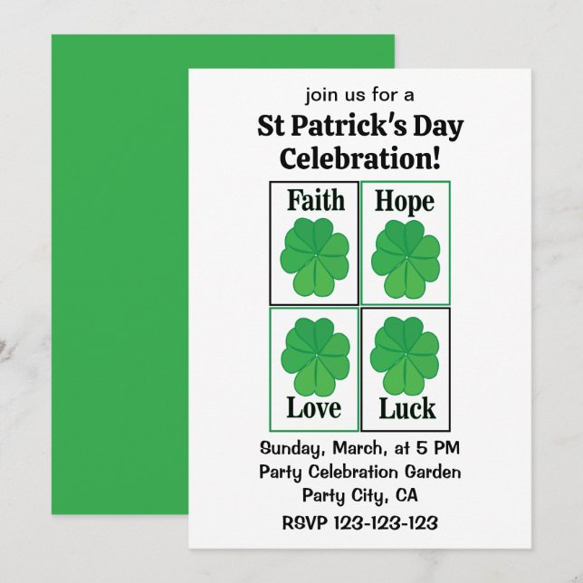 Four Leaf Clover St Patricks Day Four Leaf Clover Invitation (Front/Back)