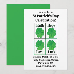 Four Leaf Clover St Patricks Day Four Leaf Clover Invitation