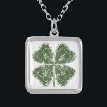 Four Leaf Clover St. Patrick's Day Silver Plated Necklace<br><div class="desc">This product features an illustration of a lucky green four leaf clover decorated with shapes and a distressed appearance.</div>