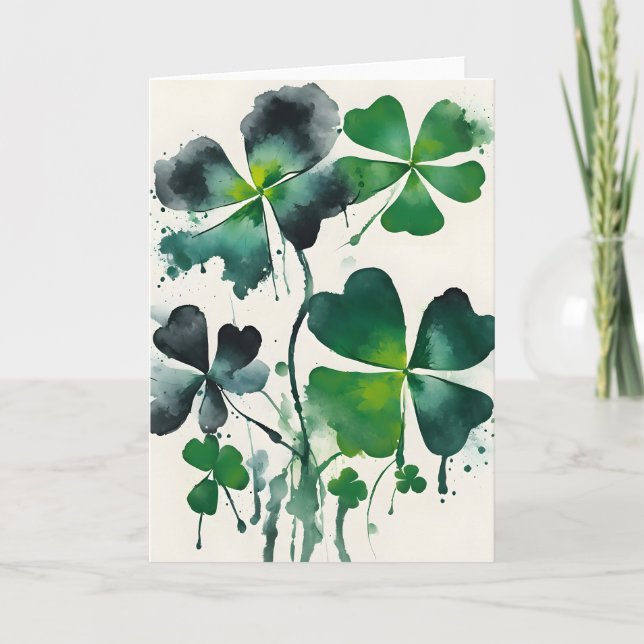 Four-leaf clover - Watercolor flowers Card (Front)