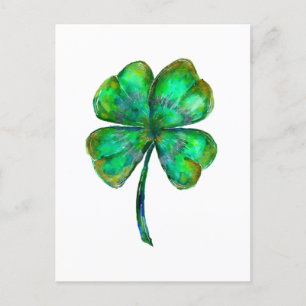 four leaf clover watercolor poster postcard