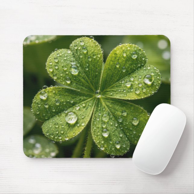 Four-leaf Clover With Raindrops Mouse Pad (With Mouse)