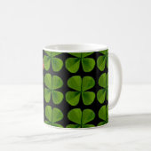 Four-leaf clovers and ladybug - black background coffee mug (Front Right)