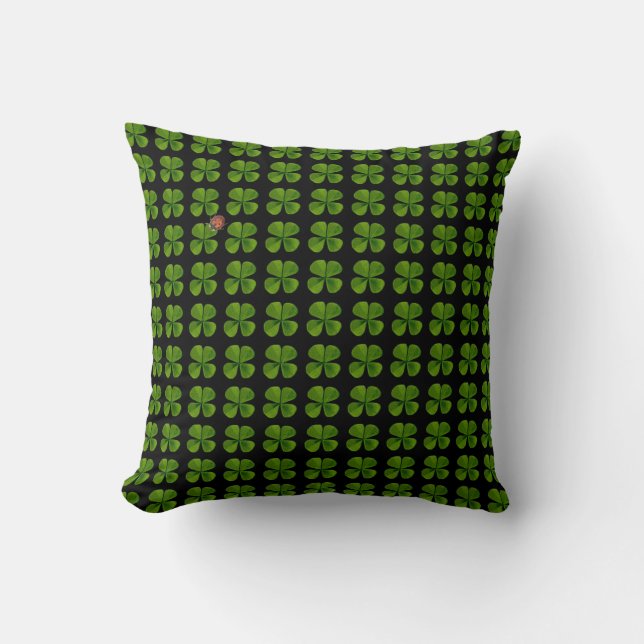 Four-leaf clovers and ladybug - good luck cushion (Front)