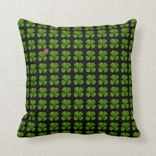 Four-leaf clovers and ladybug - good luck cushion