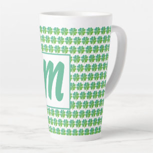 Four Leaf Clovers Pattern Green Blue Monogrammed Latte Mug