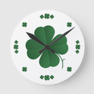 Four Leaf Clovers Round Clock
