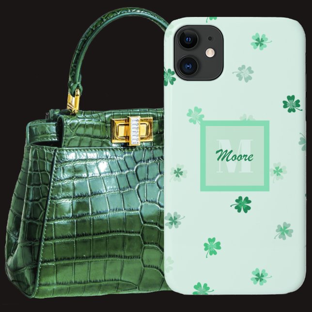 Four Leaf Clovers scattered on light green Case-Mate iPhone Case (Four Leaf Clovers scattered on light green Case-Mate iPhone Case by Leapfroglisics Shop)