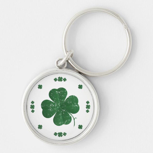 Four Leaf Clovers - vintage style Key Ring (Front)