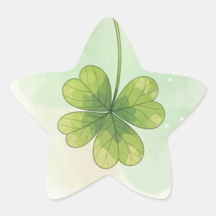 Four-Leaf Lucky Clover Design Star Sticker