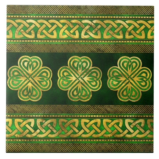 Four-leaf Lucky Clover Shamrock Ornament Ceramic Tile (Front)