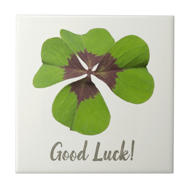 Four Leaf Lucky Clover St Patricks Day Good Luck Ceramic Tile (Front)