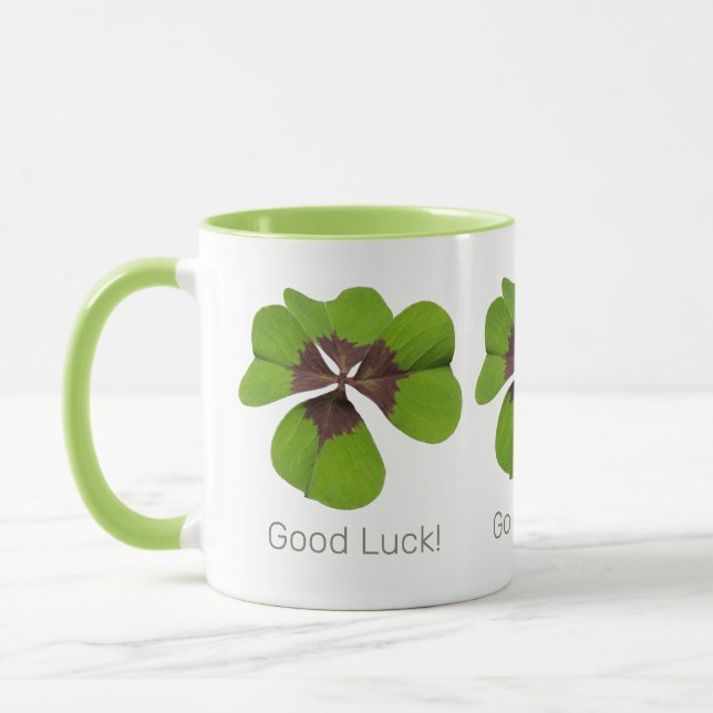 Four Leaf Lucky Clover St Patricks Day Good Luck Mug (Left)