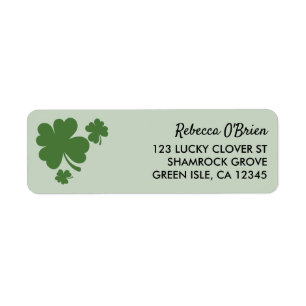 Four Leaf Shamrock Clover Green Return Address Label