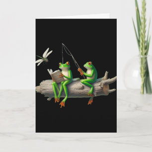 Four Legs Frog On A Log Frog Fishing Dragonfly Rea Card