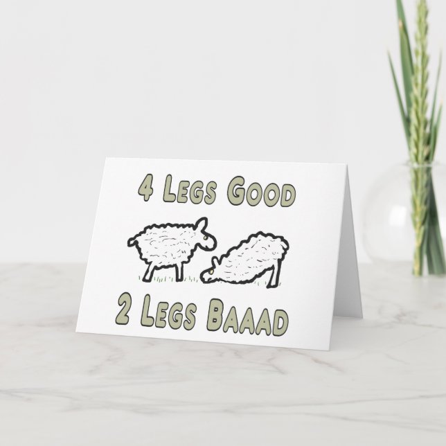Four Legs Good Funny Sheep Pun Card (Front)