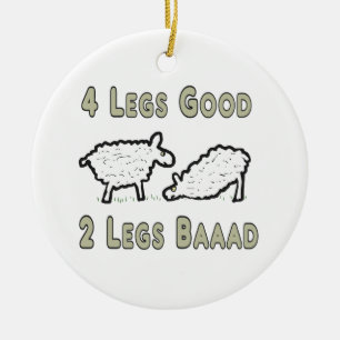 Four Legs Good Funny Sheep Pun Ceramic Ornament