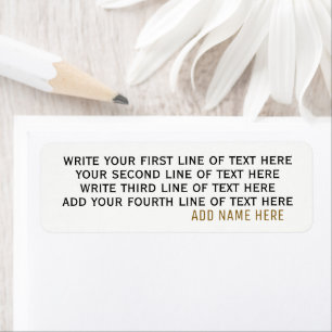 four lines of editable text on simple basic white return address label