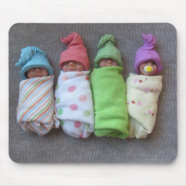 Four Little Babies: Polymer Clay Sculptures Mouse Pad (Front)