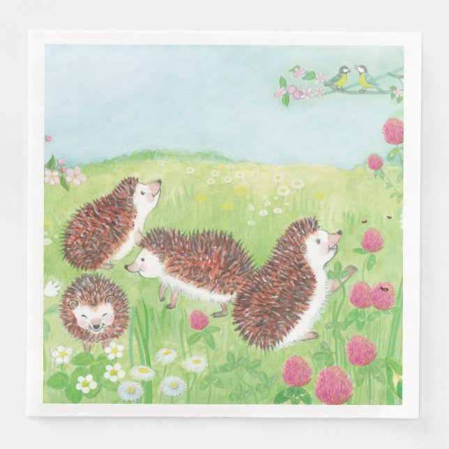 Four Little Hedgehogs in the Meadow Napkin (Front)