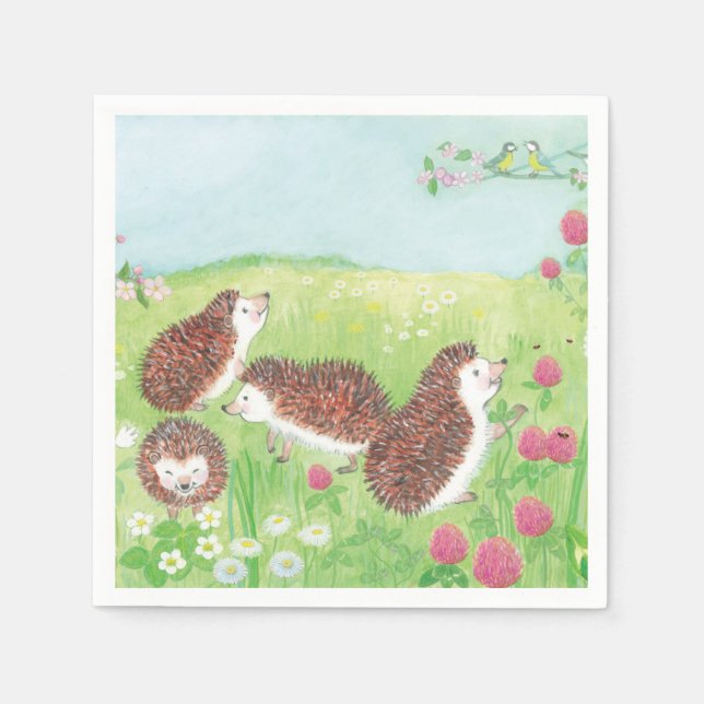 Four Little Hedgehogs in the Meadow Napkin (Front)