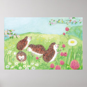 Four Little Hedgehogs in the Meadow Poster
