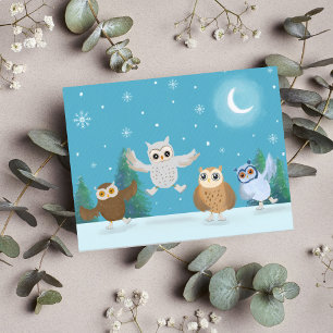 Four Little Owls Going Ice Skating  Postcard