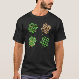 Four Lucky Shamrocks Leopard Irish C St Patrick Da T-Shirt