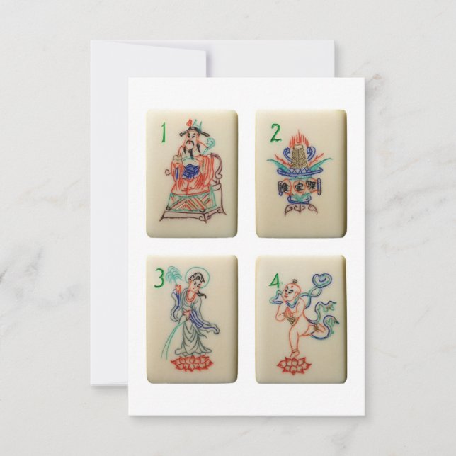 Four Mahjong Flower tiles Invitation (Front)