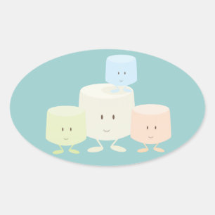 Four marshmallows smiling together oval sticker