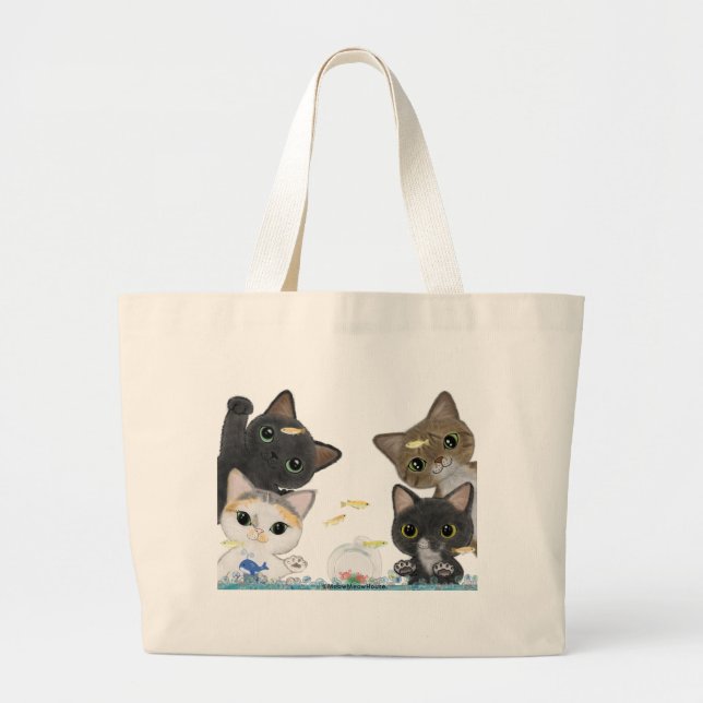 Four Medaka Cats Large Tote Bag (Front)
