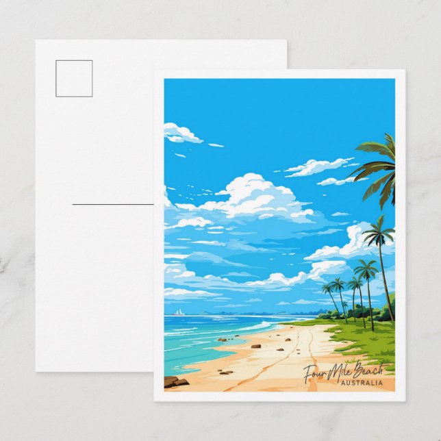 Four Mile Beach Australia Travel illustration Postcard (Front/Back)